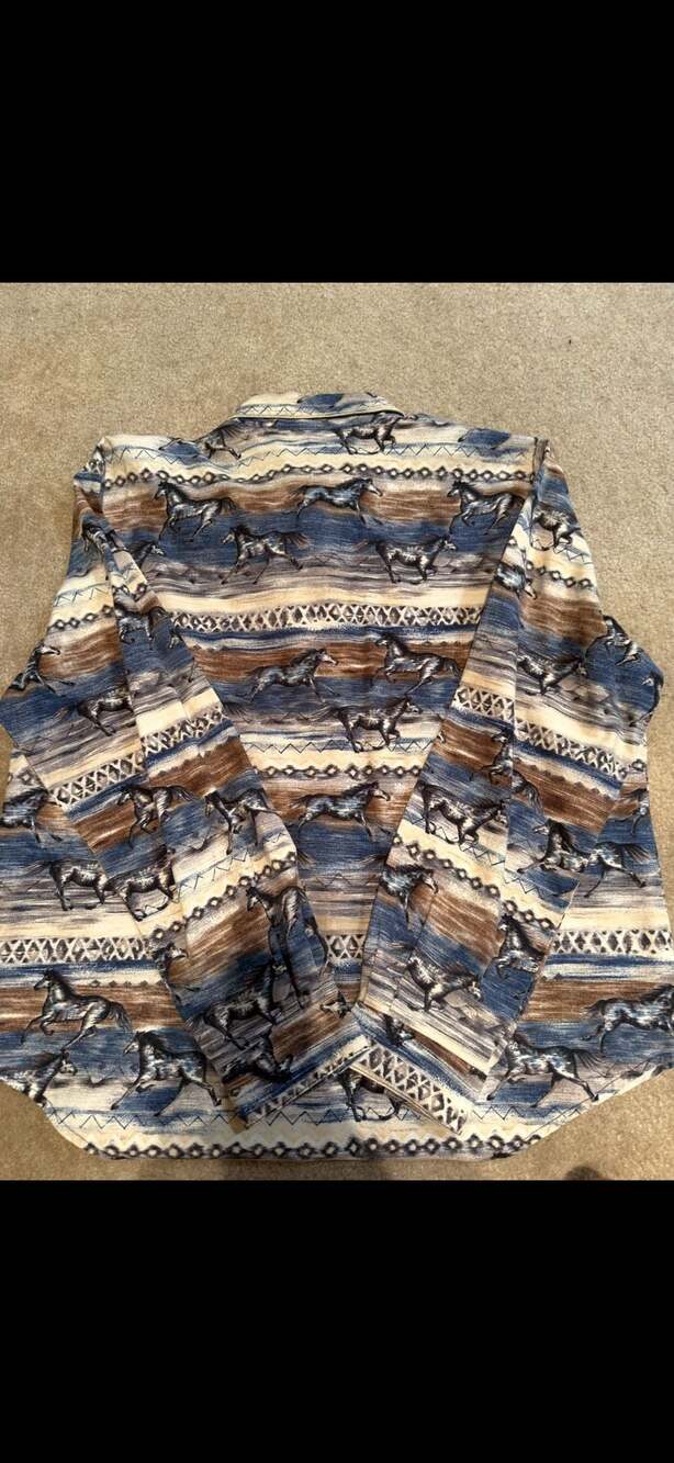 Rough Rider by Circle T Vintage 1990s Western Horse Print Button-Up Shirt (women
